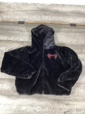 Breathe Divinity Women’s fuzzy Hooded Jacket Black Goth Size M nightmare New